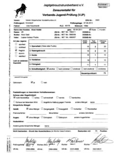Verbandsjugendprüfung 2012 Alcsi Hobbi Zensurtafel